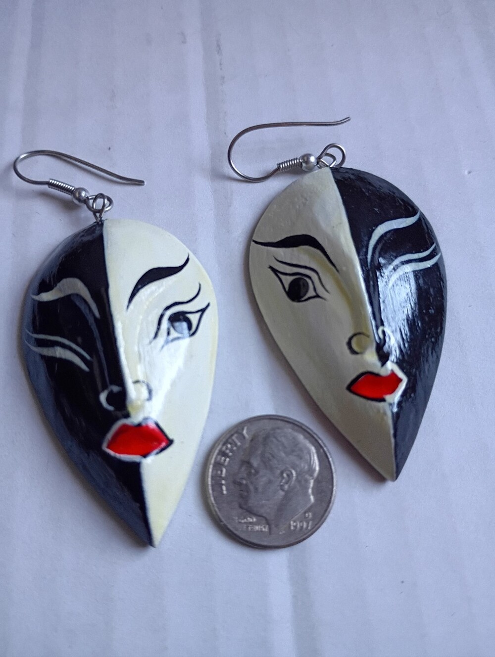 Hand-painted black and white Mask earrings